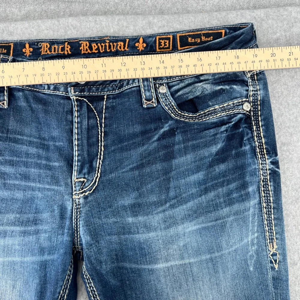 Rock Revival Roselle E Easy Boot Jeans Blue Embroidered Flap Pocket Size 33